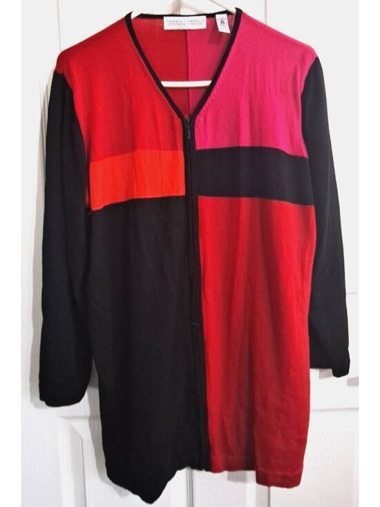 Valerie Stevens II Sweaters - Valerie Stevens Women's 1X Colorblock Merino Wool Full Zip Cardigan Colorful